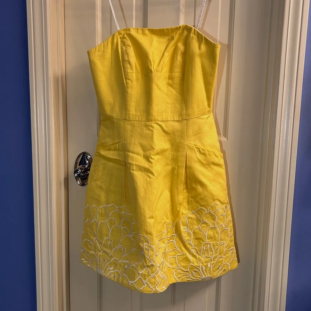 Lilly Pulitzer Strapless Yellow A-Line Dress - Picture 4 of 9